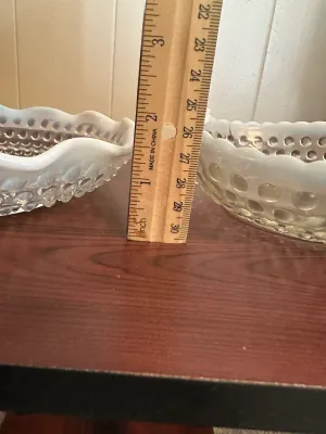 White Opalescent Hobnail Glass Divided Dish & Handled Bowl – 2 Pieces