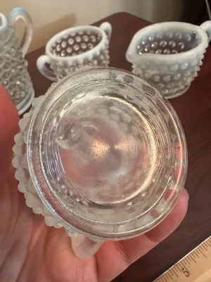 White Opalescent Hobnail Glass Cream and Sugar Serving Set – 4 Pieces