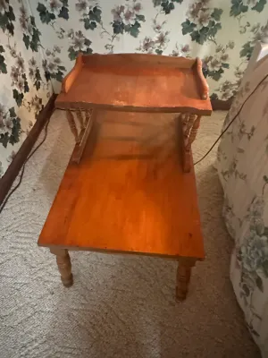 Vintage Two-Tier Wooden Step End Table / Telephone Table (A2)