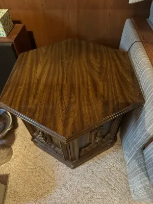 Vintage Octagonal Wood Cabinet End Table with Storage #1 (A Den)