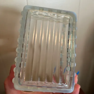 White Opalescent Hobnail Glass Covered Box
