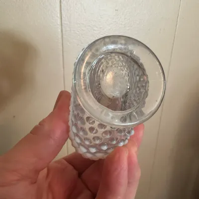 White Opalescent Hobnail Glass Divided Serving Dish & Vase – 2-Piece Lot