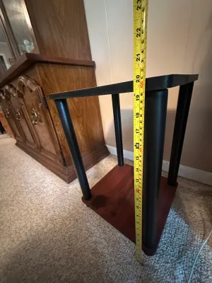 Two-Tier Side Table with Woodgrain Finish & Black Legs