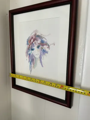 Signed Watercolor-Style Portrait of a Woman – Framed Artwork