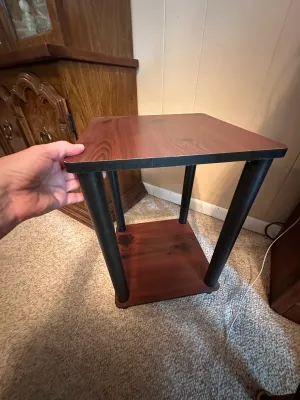 Two-Tier Side Table with Woodgrain Finish & Black Legs