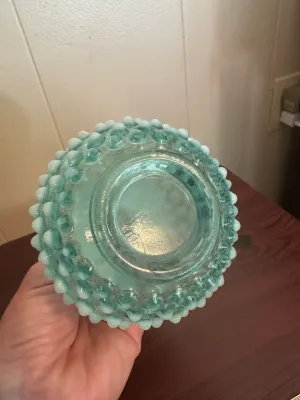 White Opalescent Hobnail Glass Perfume Bottle with Stopper