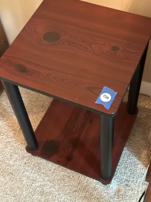 Two-Tier Side Table with Woodgrain Finish & Black Legs