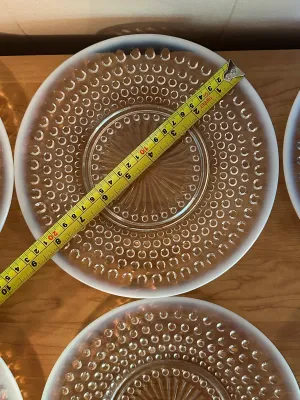 White Opalescent Hobnail Glass Plates – Set of 6