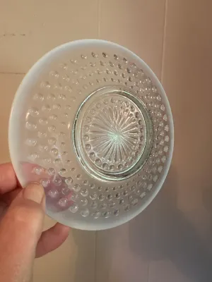 White Opalescent Hobnail Glass Saucers – Set of 6
