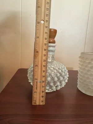 White Opalescent Hobnail Glass Bottle & Frosted Vase – 2-Piece Lot