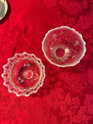Vintage Clear Glass Footed Dishes With Opalescent Rims (DR)