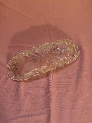 Etched / Cut Glass Oval Relish Dish- (DR)