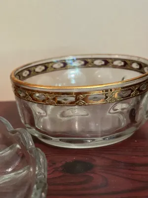 Gold-Decorated Glass Serving Plate & Small Bowl – 2 Pieces