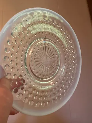 White Opalescent Hobnail Glass Saucers – Set of 6