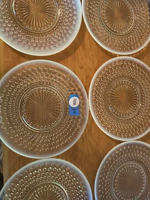 White Opalescent Hobnail Glass Plates – Set of 6