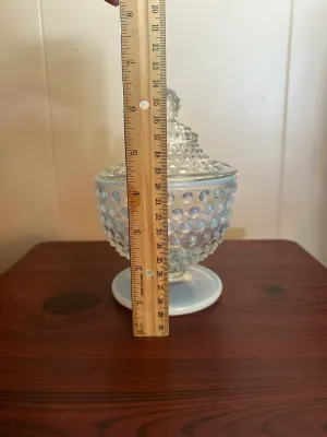 Vintage Fenton French Opalescent Hobnail Footed Covered Candy Jar Urn with Lid