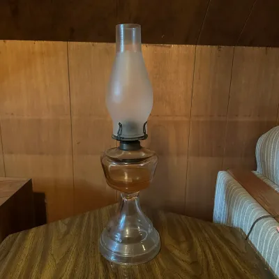 Glass Pedestal Oil Lamp with Frosted Chimney – Untested (A Den)