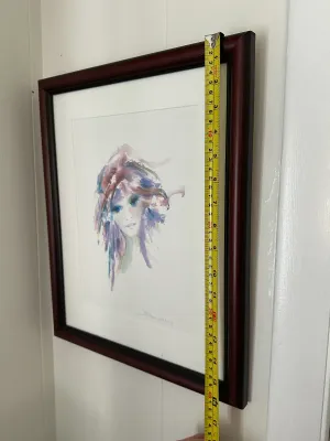 Signed Watercolor-Style Portrait of a Woman – Framed Artwork