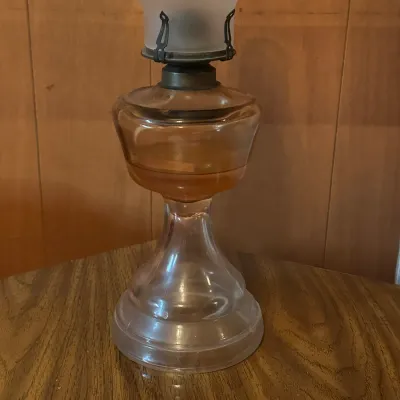 Glass Pedestal Oil Lamp with Frosted Chimney – Untested (A Den)