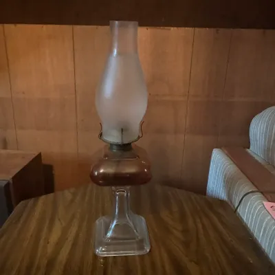 Glass Oil Lamp with Square Pedestal Base & Frosted Chimney – 18" (A Den)