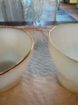 Set of 8 Fire-King Milk Glass Mugs & Saucers with Cream & Sugar