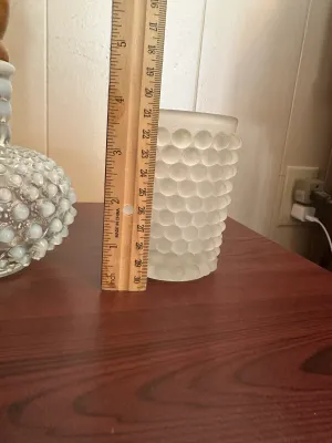 White Opalescent Hobnail Glass Bottle & Frosted Vase – 2-Piece Lot