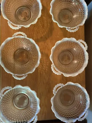 Anchor Hocking Moonstone White Opalescent Handled Bowls – Lot of 6