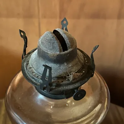 Glass Pedestal Oil Lamp with Frosted Chimney – Untested (A Den)