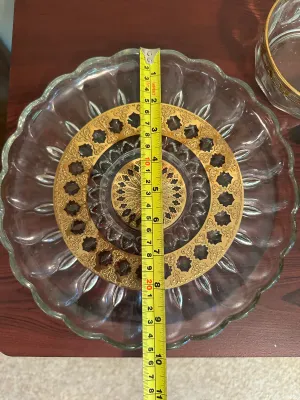 Gold-Decorated Glass Serving Plate & Small Bowl – 2 Pieces