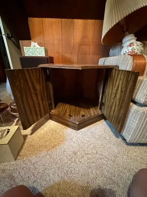 Vintage Octagonal Wood Cabinet End Table with Storage #1 (A Den)
