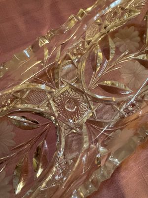Etched / Cut Glass Oval Relish Dish- (DR)