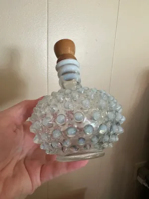 White Opalescent Hobnail Glass Bottle & Frosted Vase – 2-Piece Lot