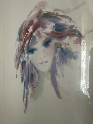 Signed Watercolor-Style Portrait of a Woman – Framed Artwork