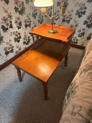 Vintage Two-Tier Wooden Step End Table / Telephone Table (A2)