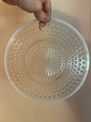 White Opalescent Hobnail Glass Plates – Set of 6