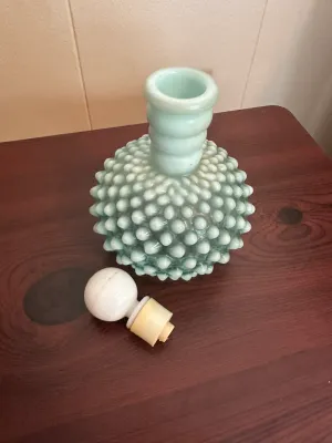 White Opalescent Hobnail Glass Perfume Bottle with Stopper