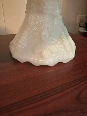 White Milk Glass Pedestal Cake Stand with Grape & Vine Design
