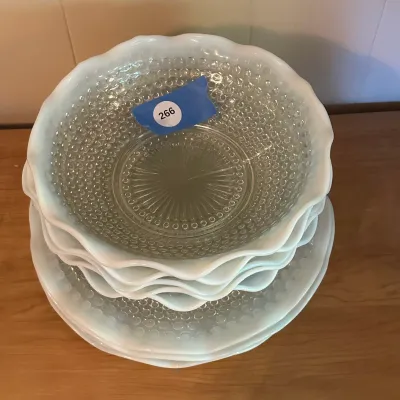 Anchor Hocking Moonstone White Opalescent Bowls & Plates – 8 Pieces