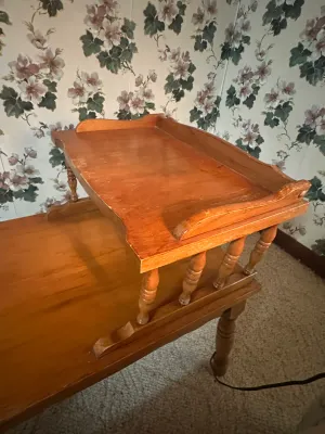 Vintage Two-Tier Wooden Step End Table / Telephone Table (A2)