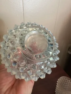 White Opalescent Hobnail Glass Bottle & Frosted Vase – 2-Piece Lot