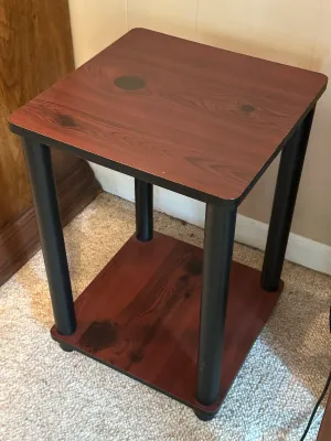Two-Tier Side Table with Woodgrain Finish & Black Legs