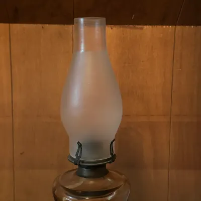 Glass Pedestal Oil Lamp with Frosted Chimney – Untested (A Den)
