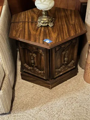 Vintage Octagonal Wood Cabinet End Table with Storage #2 (A Den)