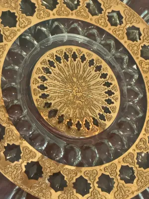 Gold-Decorated Glass Serving Plate & Small Bowl – 2 Pieces
