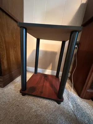Two-Tier Side Table with Woodgrain Finish & Black Legs