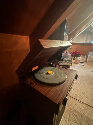 Memorex Record Player & AM/FM Stereo Radio – Wood-Grain Cabinet (A Den)