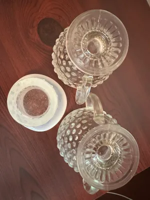 Vintage Fenton French Opalescent Hobnail Sugar Creamer Set and Top Hat Figurine Lot