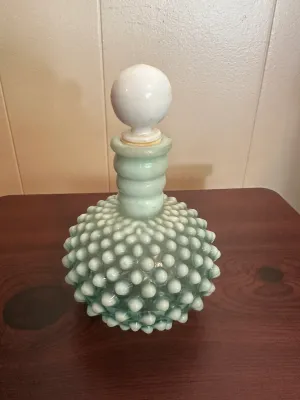 White Opalescent Hobnail Glass Perfume Bottle with Stopper