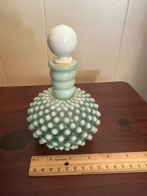 White Opalescent Hobnail Glass Perfume Bottle with Stopper