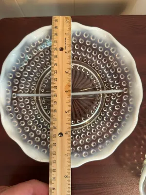 White Opalescent Hobnail Glass Divided Dish & Handled Bowl – 2 Pieces